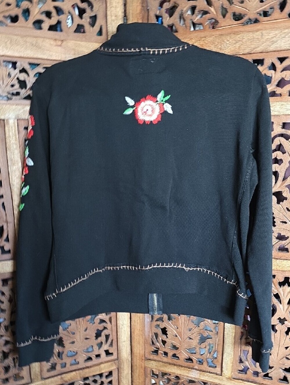Black Boho Jacket with Red Floral Embroidery - Picture 7 of 8
